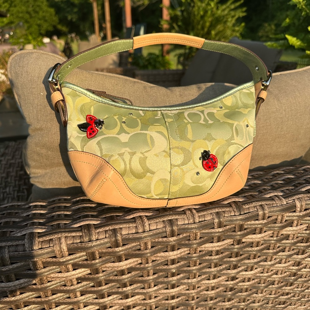 Coach RARE Soho Green Optic Signature Ladybug Studded Hobo Bag 6723 Ltd. Edition
